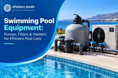 Swimming pool equipment including pumps, filters, heaters and piping for efficient pool care in Cyprus.