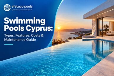 Luxury swimming pool in Cyprus with modern villa, Mediterranean views, and infinity pool design